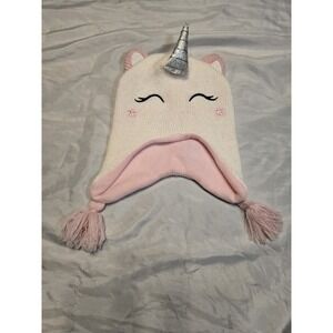 Unicorn Fleece Beenie Girls White Pink One Size Winter Hat‎ Soft